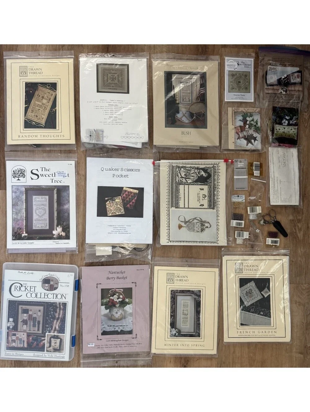 11 Cross Stitch Kit Lot Drawn Thread Sweetheart Tree Cricket Collection w/ Extra
